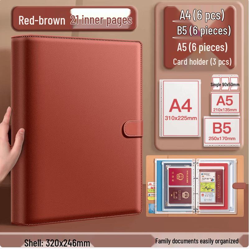 A4 Leder Loseblatt Dokumenten-Organizer