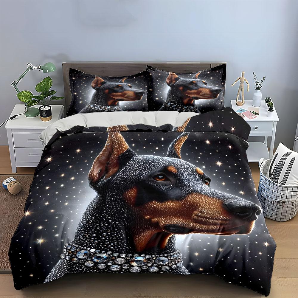 Luxury Dog Pattern Bedding Set, Kid'S And Adults' Bedroom Decor, Exquisite Three-Piece Bedding Set Gift