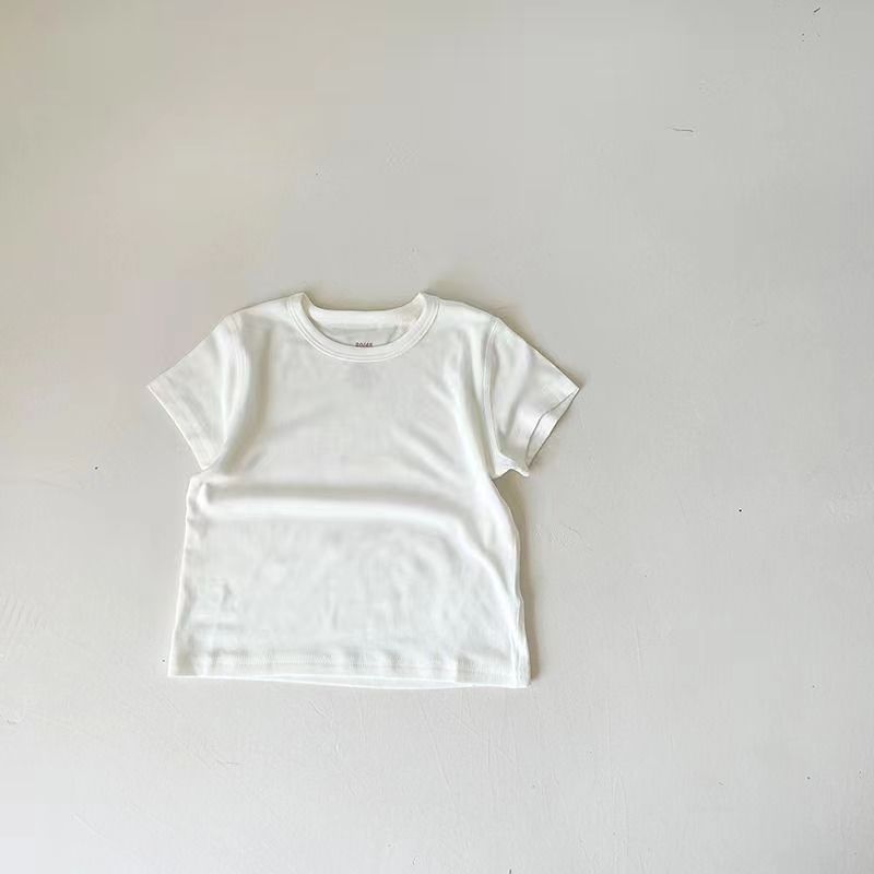 Kids Summer Modal Solid Short Sleeve T Shirt Boys Girls Thin Breathable Base Layer Baby Half Sleeve Top 80