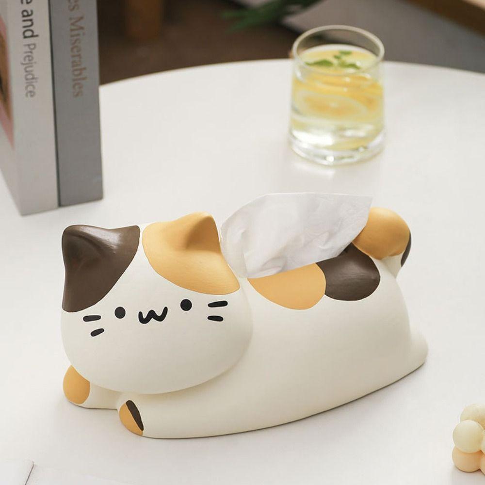 Cute Cat Tissue Box Ceramic Paper Storage Holder Home Storage Supplies Napkin Organizer  Gift