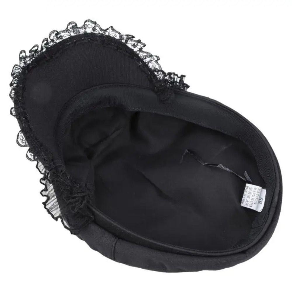 Cool Black Y2K Hat Girl Double Layer Lace Outdoor Sun Hat Versatile Lace Beret Caps  Women Ladies
