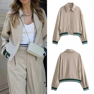 Fashion Women Bomber Jacket 2024 Autumn Stand Collar Long Sleeve Outerwear Lady Pockets Design Single-breasted Coat