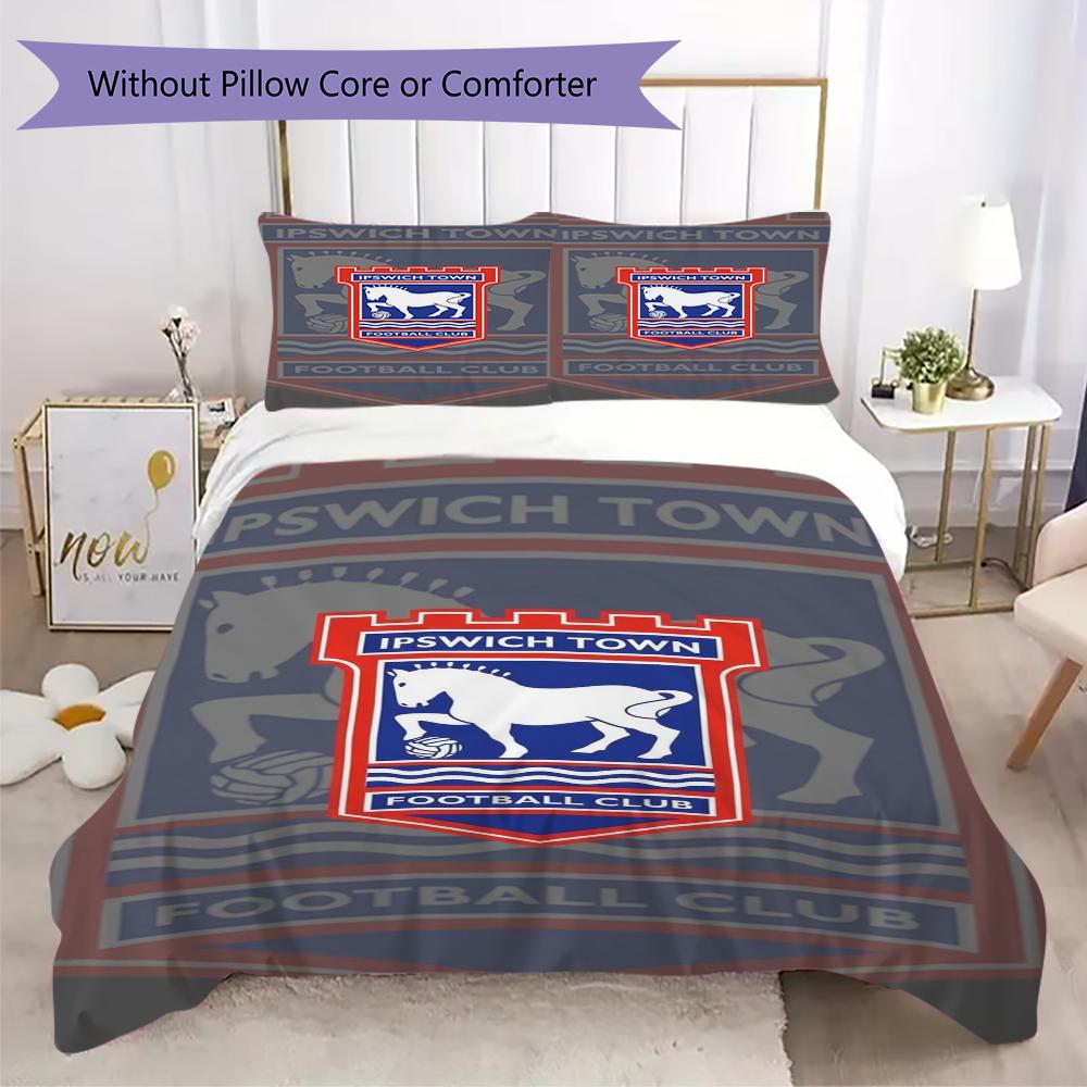 Ipswich Town FC Pattern Bedding uilt Set uilt Cover Pillowcase Home Decoration Birthday Gift (1 * duvet cover + 2 * pillowcase without core)