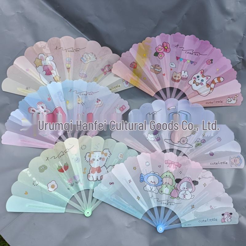 Cute Cartoon Folding Mini Fan: Portable Hand-Crank, Seven-Ribbed Design for Kids and Students