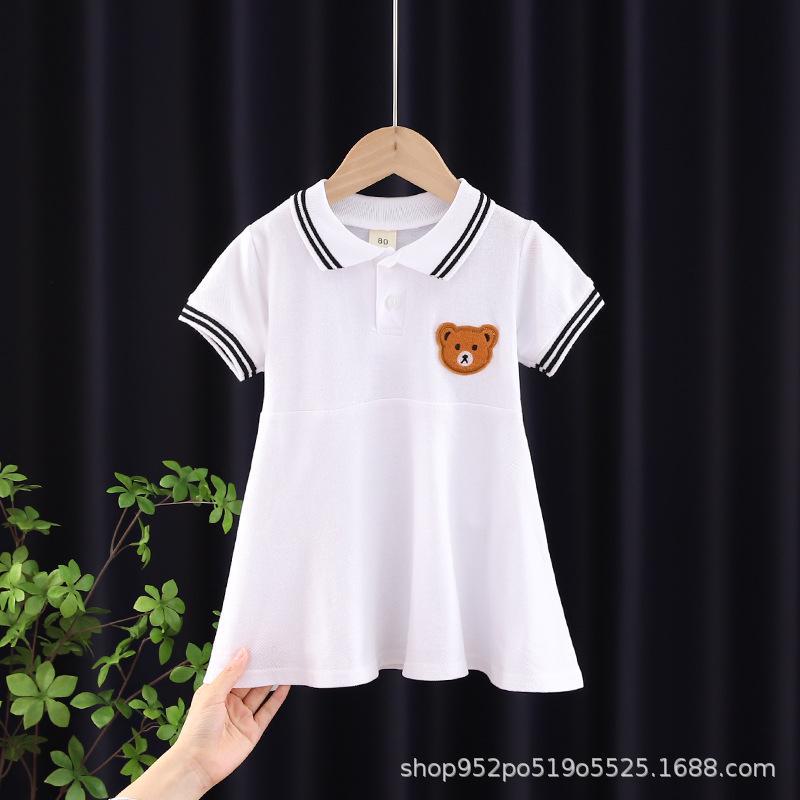 Stylish Summer Dress for Toddler Girls (1-3 Years) - Striped Lapel, Short-Sleeved, Pleated Skirt
