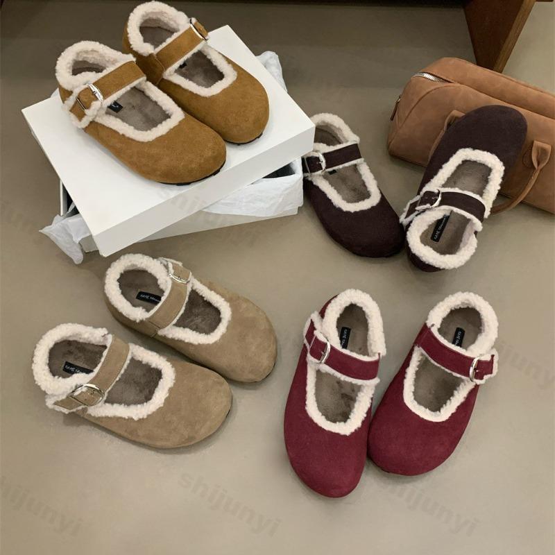 Fashion Retro Plush Casual Shallow Mouth Flat Mary Jane for Women 2025 Autumn New Warm Comfortable Versatile Fashion Cotton Single Shoes