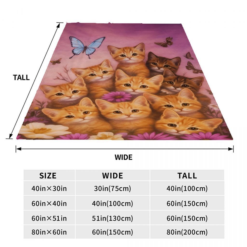 Cute Cats Butterfly Flannel Blanket Polyester Machine Washable Comfortable For Girls And Boys Sofa Bed House Decor Birthday Gift