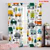 2pcs 2D Flat Printing Party Window Curtains Cute Cars And Cityscape Seamless Digital Printed Polyester Drapes All Season Party &
