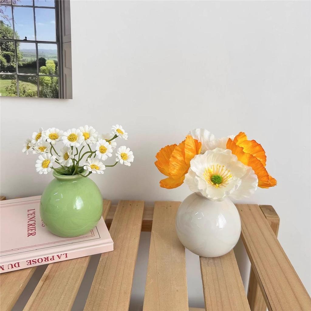 Stilvolles rundes Keramikvasen-Set mit künstlichen Trockenblumen für Schlafzimmer- und Wohnzimmerdekoration