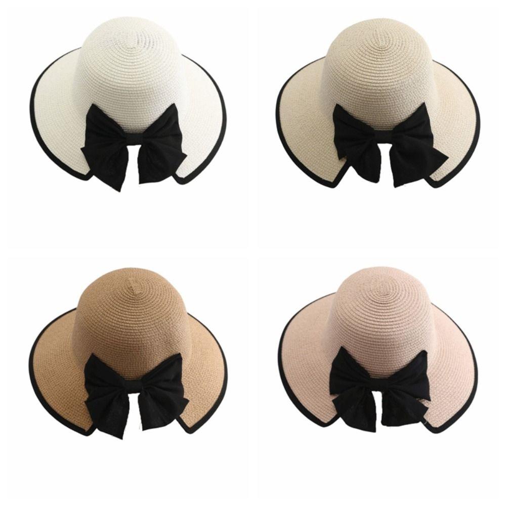 Wide Brim Straw Weave Sun Hat Large Bow Bowknot Sun Cap Fashion Sunscreen Bucket Hat Outdoor