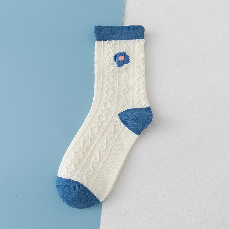 Damen Frühling und Herbst Neue Karierte Blaue Bären Atmungsaktive Röhren Baumwollsocken