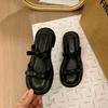 Evening Breeze Gentle Slippers Women's 2025 Summer New French Silver Sandals Seaside Beach Thick Heel Bow Women's Shoes