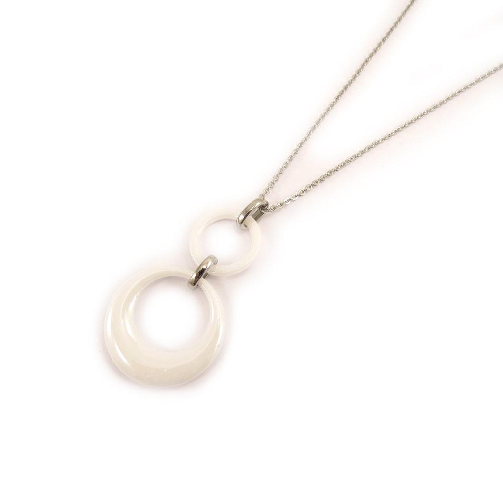 Altesse [L2135] - Collier acier 'Chorégraphie' céramique blanc