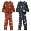 2-piece Children's Halloween Funny Pumpkin Pattern Cotton Warm Suit Boys and Girls Breathable Comfortable Long-sleeved Home Set