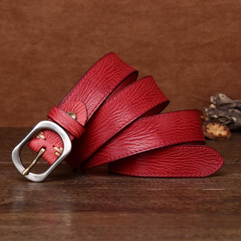 Damen Gürtel aus Rindsleder erster Schicht, handpolierter, lässiger, modischer Trend-Dornschließe-Gürtel