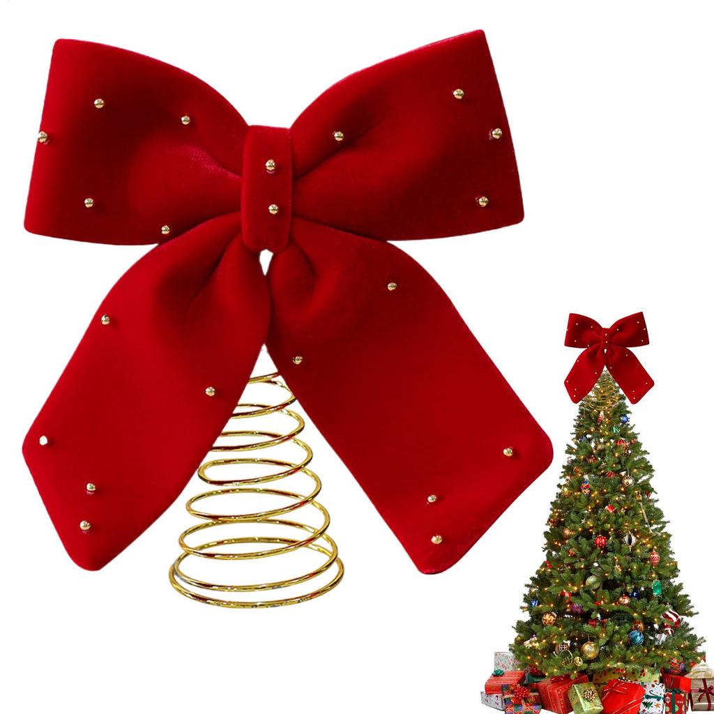 Red Bow Christmas Tree Toppers Star Burgundy Velvet Bow Christmas Tree Decoration For Home Festival Party New Year