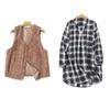 Japanese Single Plaid Shirt + Stuffed Two-Piece Vest Set Autumn New Women's Clothes Fashion Suit Shirt + Vest 26993