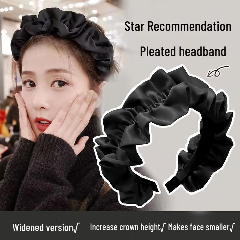 

Женская черная плиссированная нескользящая повязка на голову для умывания лица и нанесения маски - стиль Song Renhe 2022