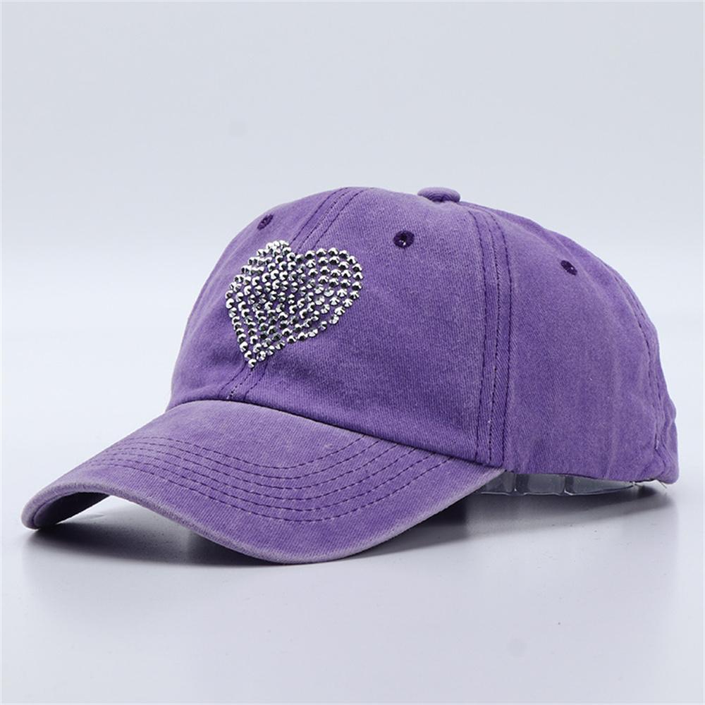 Heart Shaped Rhinestones Baseball Cap Washed and Distressed All-season Soft-top Peaked Cap Hats for Unsex Outdoor Sun Hats