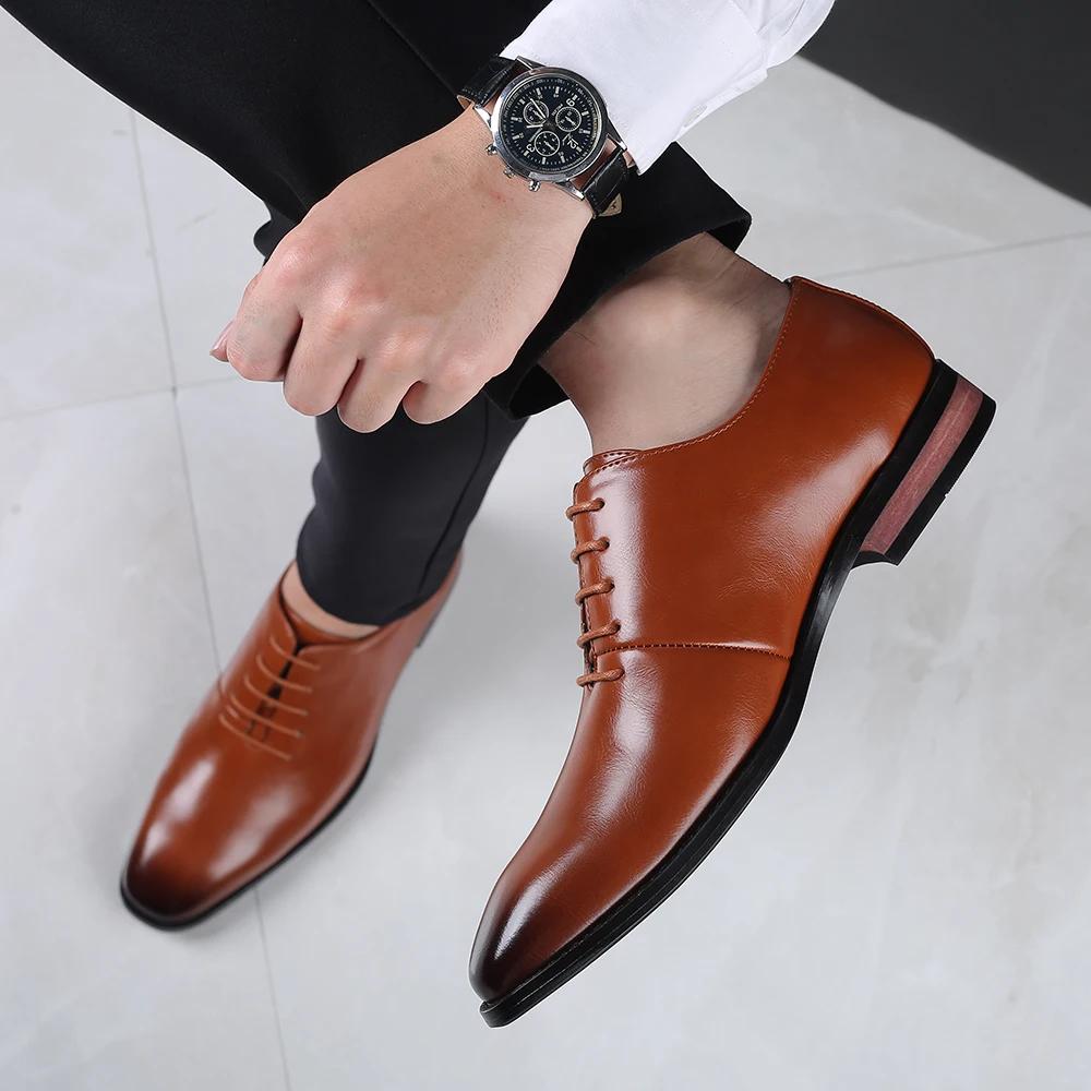 Fashion 2025 New Autumn Men's Business Formal Wear Shoes Fashion Casual Leather Lace-Up Dress Shoes Soft Bottom Flat Designer Shoes