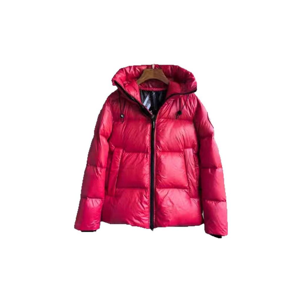 High-End Unisex Red Goose Down Hooded Jacket - Cold-Resistant, Thickened Puffer Coat, Trendy Black Label.
