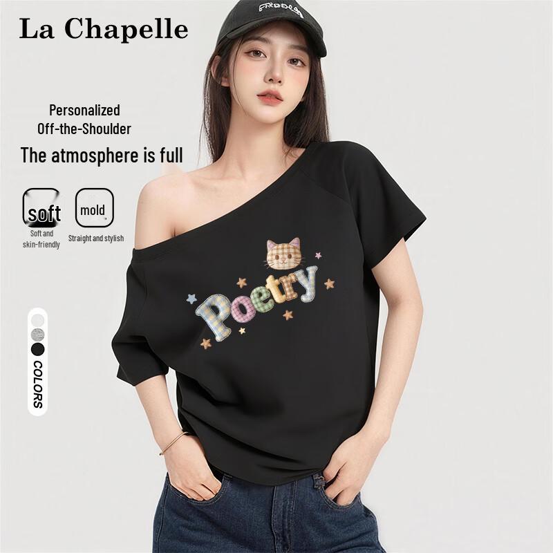 La Chapelle Women s 2026 Summer Irregular Off-Shoulder T-Shirt XL