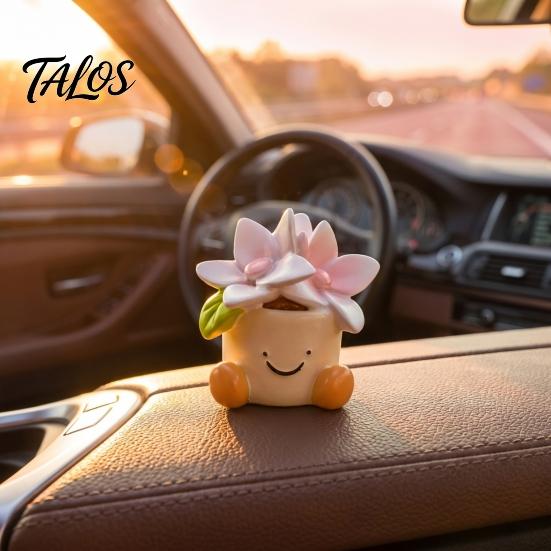 Decorative Accessories for Car Interior Cute Mini Flower Pot Figurine, Resin Cartoon Planter Ornament Kawaii Plant Figurine Shelf Dashboard