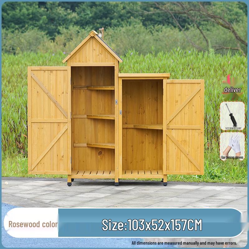 Waterproof Outdoor Wooden Storage Cabinet for Garden Tools - Anti-Corrosion and Sun Protection, Ideal for Courtyard and Balcony Use.