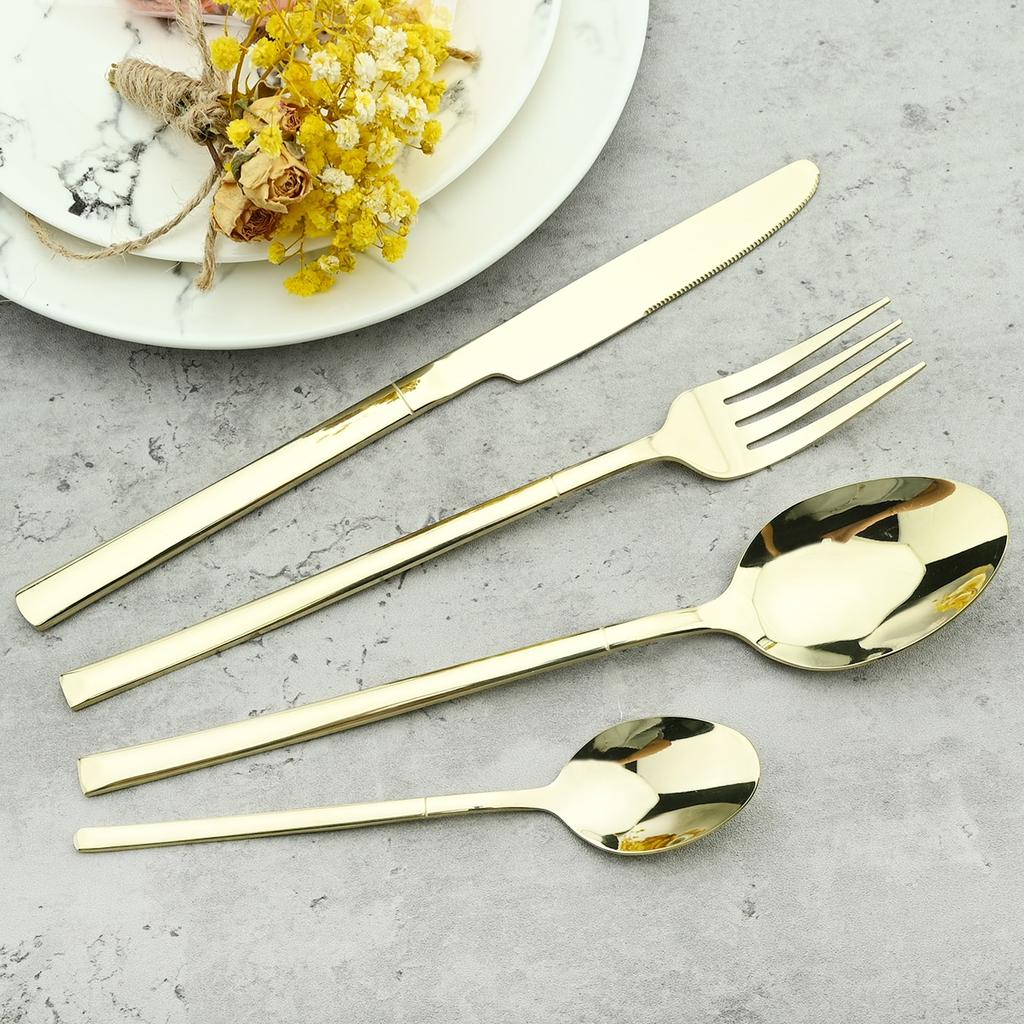 6People Stainless Steel Cutlery Set Knife Fork Tea Spoon Dinner Tableware Black Dinnerware Party Kitchen Flatware Silverware Set