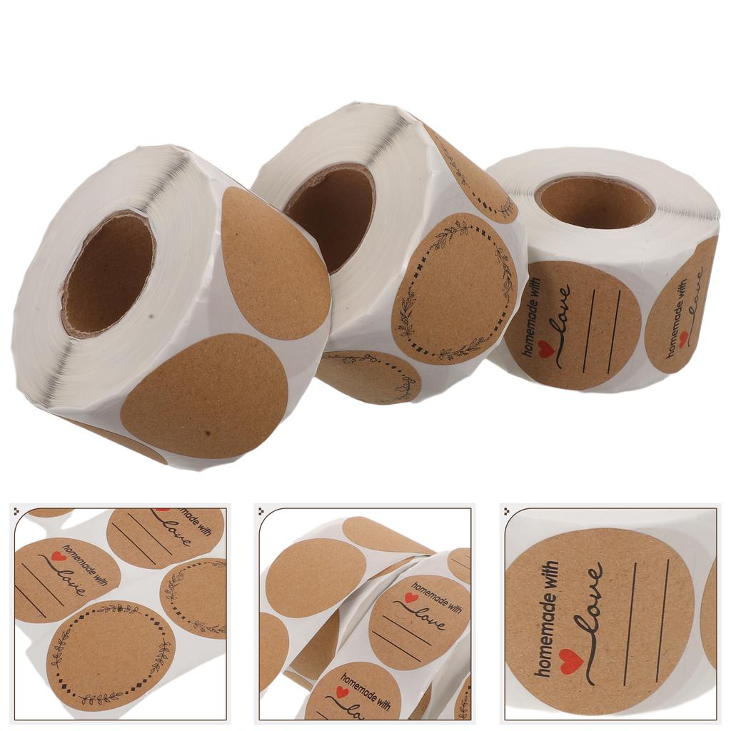 3pcs 3.34 Inch Round Kraft Self-Adhesive Sealing Stickers For Packaging Box Bag Jar Canning Food Retail Blank Label Rolls Sticky