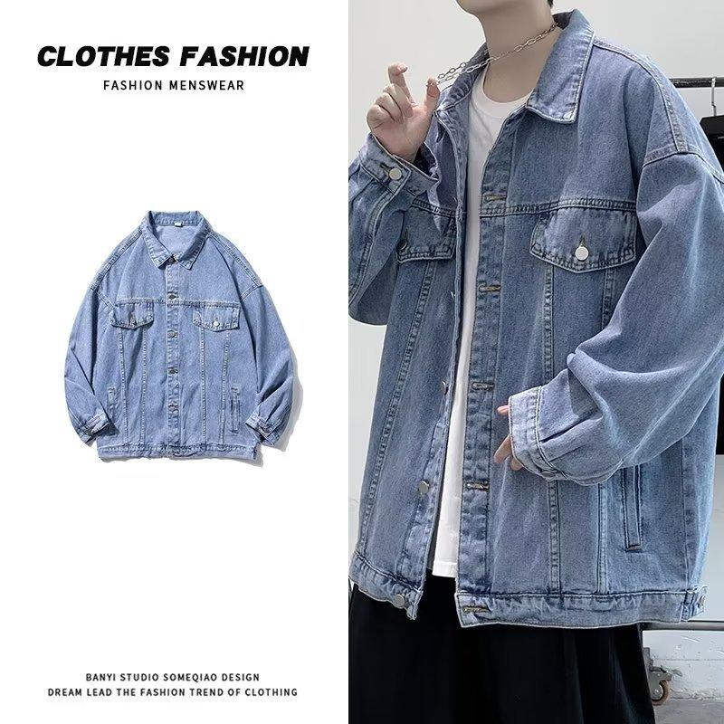 Men's Oversized Denim Jacket Casual Pocket Detail Button Down Streetwear Outerwear