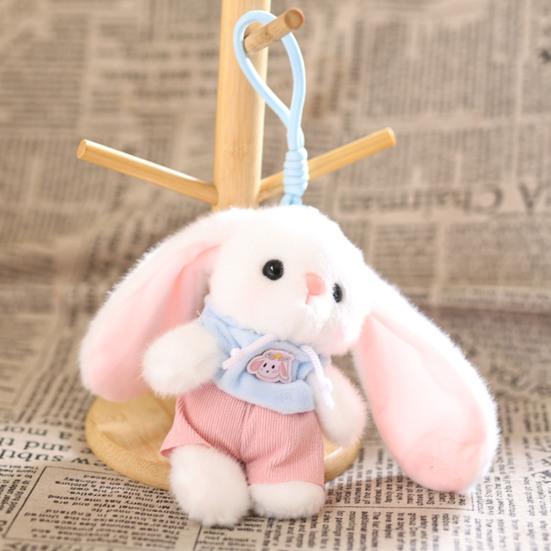 Cute Fluffy Bunny with Tulip Plush Keychain, Small Stuffed Animal Pendant for Bag Backpack Purse, Soft Rabbit Key Ring Charm, Gift for Girls