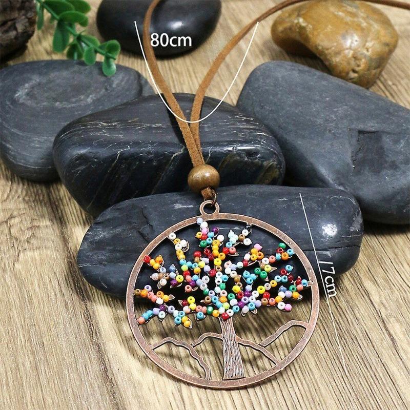 GemChic Women's New Vintage Round Hollow Geometric Tree Beads Pendant Long Necklace Ethnic Fashion Birthday Christmas Jewelry Gift