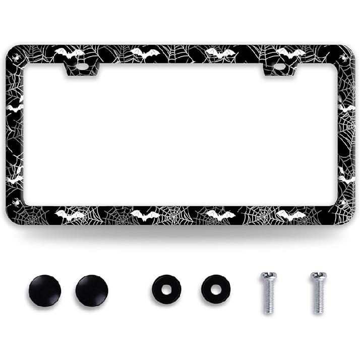 Line Art Flowers License Plate Frame Beautiful Floral License Plate Frames Funny Stainless Steel Accessories Cars Decor With 2 Holes And Screws Fits