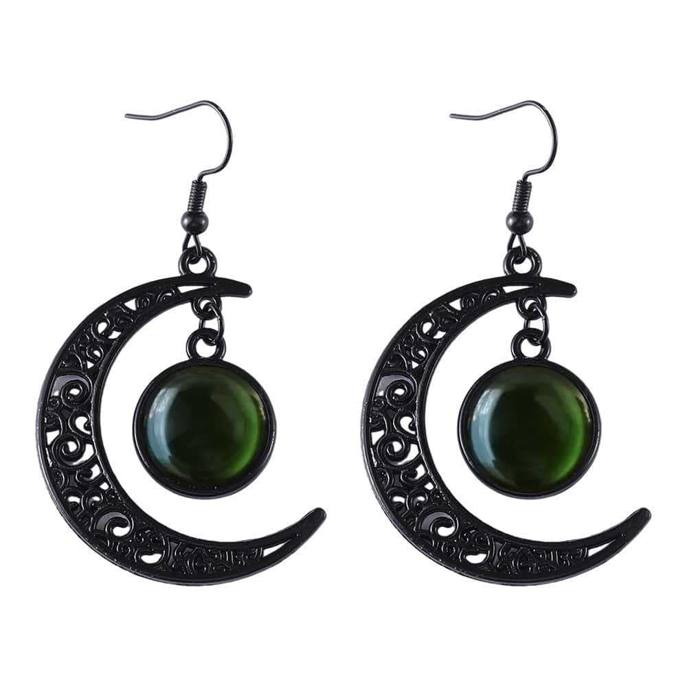 Personality Goth Black Hollowed-out Crescent Moon Glass Crystal Pendant Dangle Earrings for Women Halloween Party Witch Jewelry
