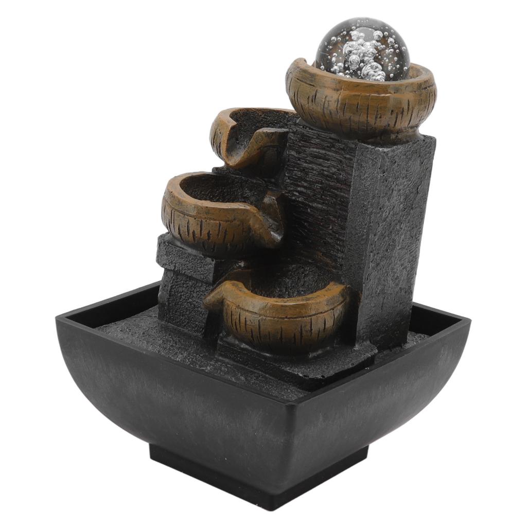 Desktop Fountain Ornament Tabletop Flowing Water Ornament Resin Crafts with Colorful Lamp Bead EU