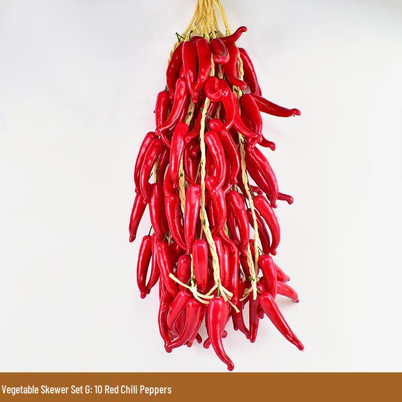 Brocheta Artificial de Chile Rojo, Ajo, Cacahuete y Maíz para Decoración de Fiesta de la Cosecha