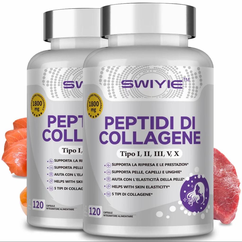 SWIYIE Kapsle s multi-kolagenovými peptidy 1800 mg, Prémiový hydrolyzovaný kolagen pro ženy a muže | Zdraví kloubů, kostí a pokožky | 120 kapslí