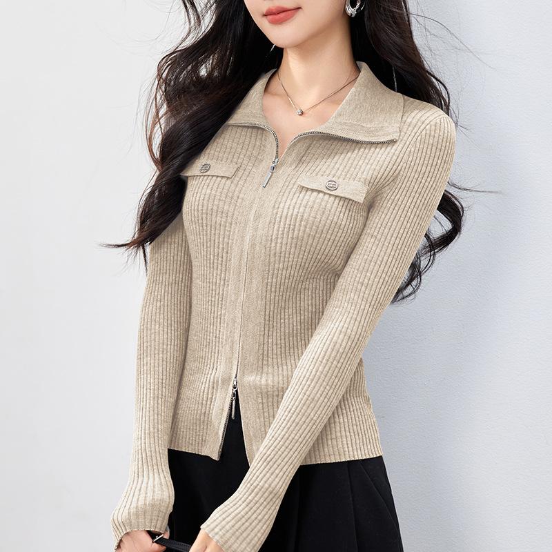 Bottom Shirt Women's New Autumn and Winter Inner Wear Can Be Worn Outside Long-sleeved High-end Polo Collar Double Zipper Top