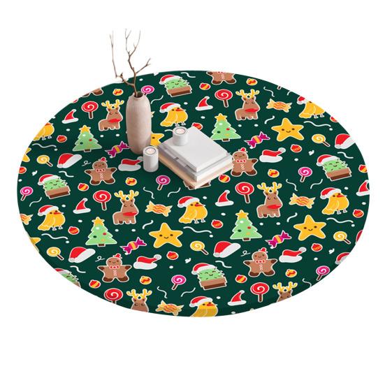 Fitted Christmas Round Tablecloth Holiday Snowflakes Table Cover with Elastic Edge Water-Resistant Christmas Tree Table Cover for Round Tables Dinner