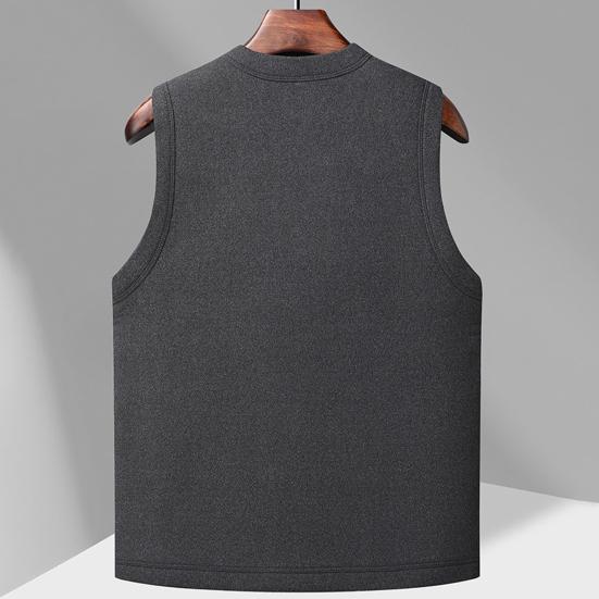 Men Vest Coat V-Neck Sleeveless Single Breasted Waistcoat with Pockets Solid Color Thickened Velvet Lining Coldproof Vest