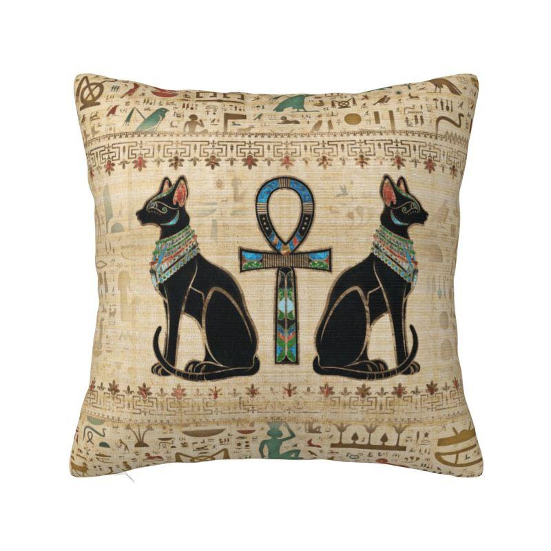 Nordic Egyptian Cats And Ankh Cross Cushion Cover for Sofa Velvet Ancient Egypt Throw Pillow Case for Living Room