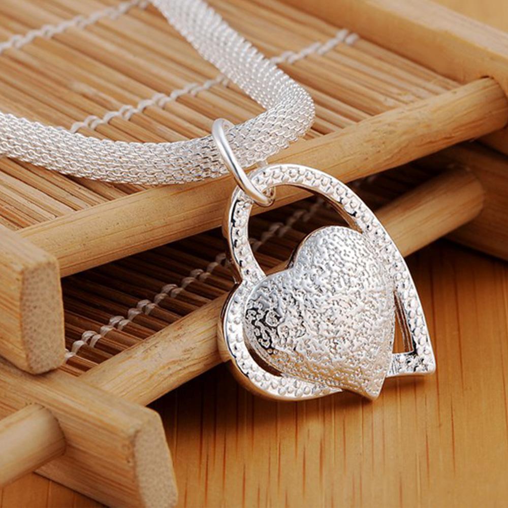 925 Silver Heart Necklace For Women Girls Vintage Luxury Jewelry Accessories Argent 925 Jewellery
