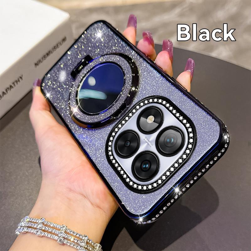 Diamond Glitter Magsafe Mirror Magnetic Holder Case For Xiaomi Redmi Note 14 13 12 11 10 Pro 4G 5G Cover