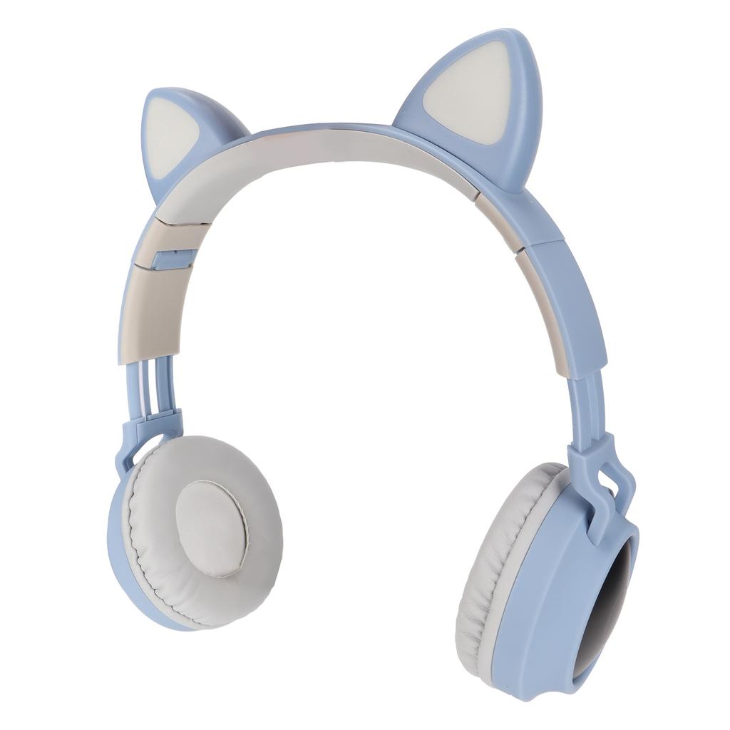 Cat Ear Gaming Headphones Deep Bass LED Light Foldable Cute Cat Ear Headset with Soft Earmuffs Blue