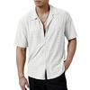 Men's White Eyelet Textured Short Sleeve Shirt, Casual Camp Collar Button Down Summer Top