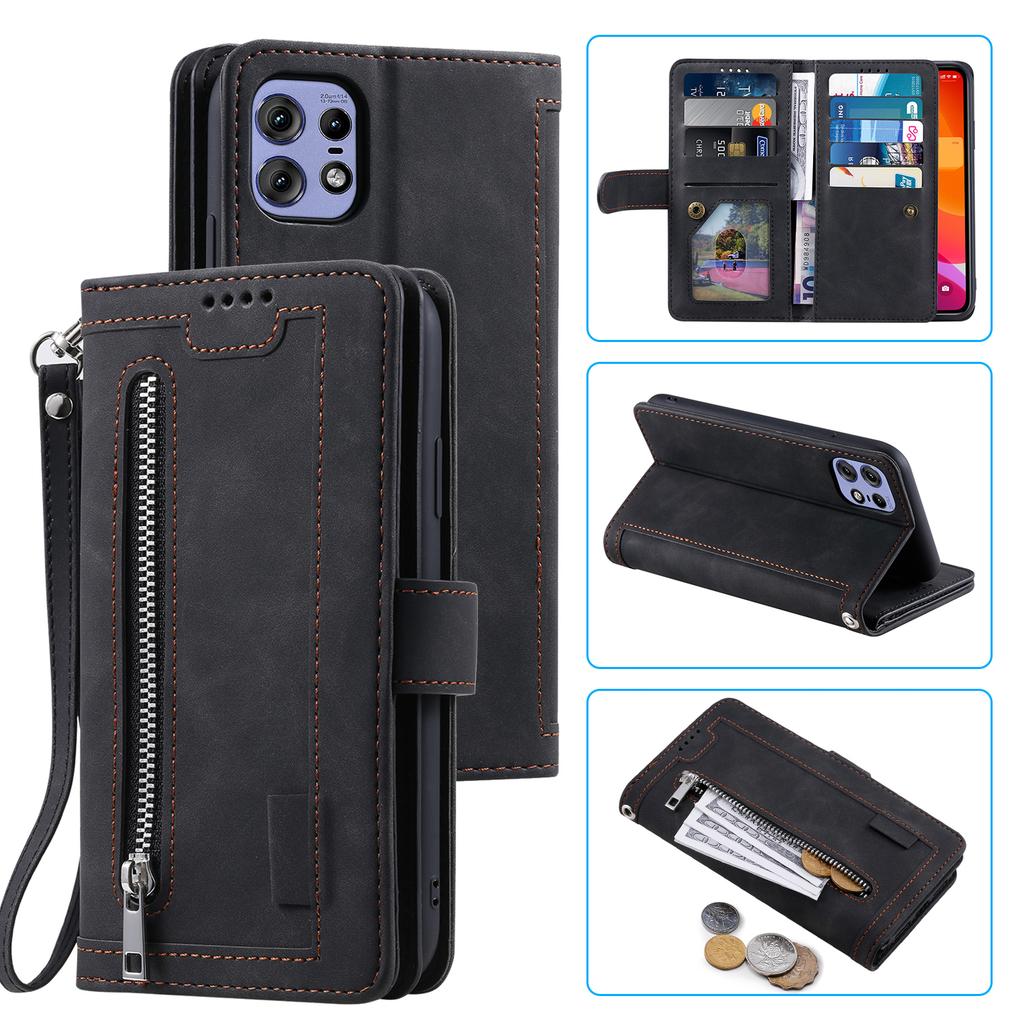 For Motorola Edge 50 Pro 5G Case 9 Card Slots Leather Wallet Phone Cover with Zipper Pocket