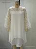 European and American Lace Patchwork Chiffon Dress with Irregular Hem and Seven-Sleeve Design