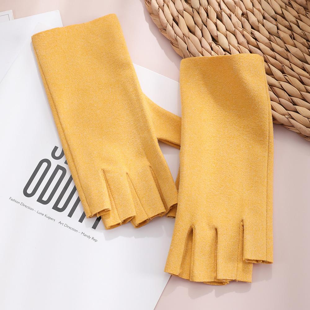 Warm Half Finger Gloves In Autumn and Winter Cold Proof Dew Finger Touch Screen Cute Student Women's Keyboard Five Finger German Velvet Gloves