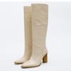 Fashion Retro Minimalist Square Head Slimming Cowhide Knee High Boots New Autumn Winter Women's Shopping Fashion Walk Show Long Boots 43